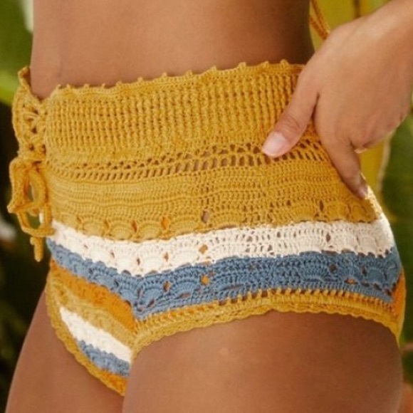 Carolina K Anthropologie Crochet Striped Sm Blue White Bandeau Tank & High Waist - Picture 10 of 15